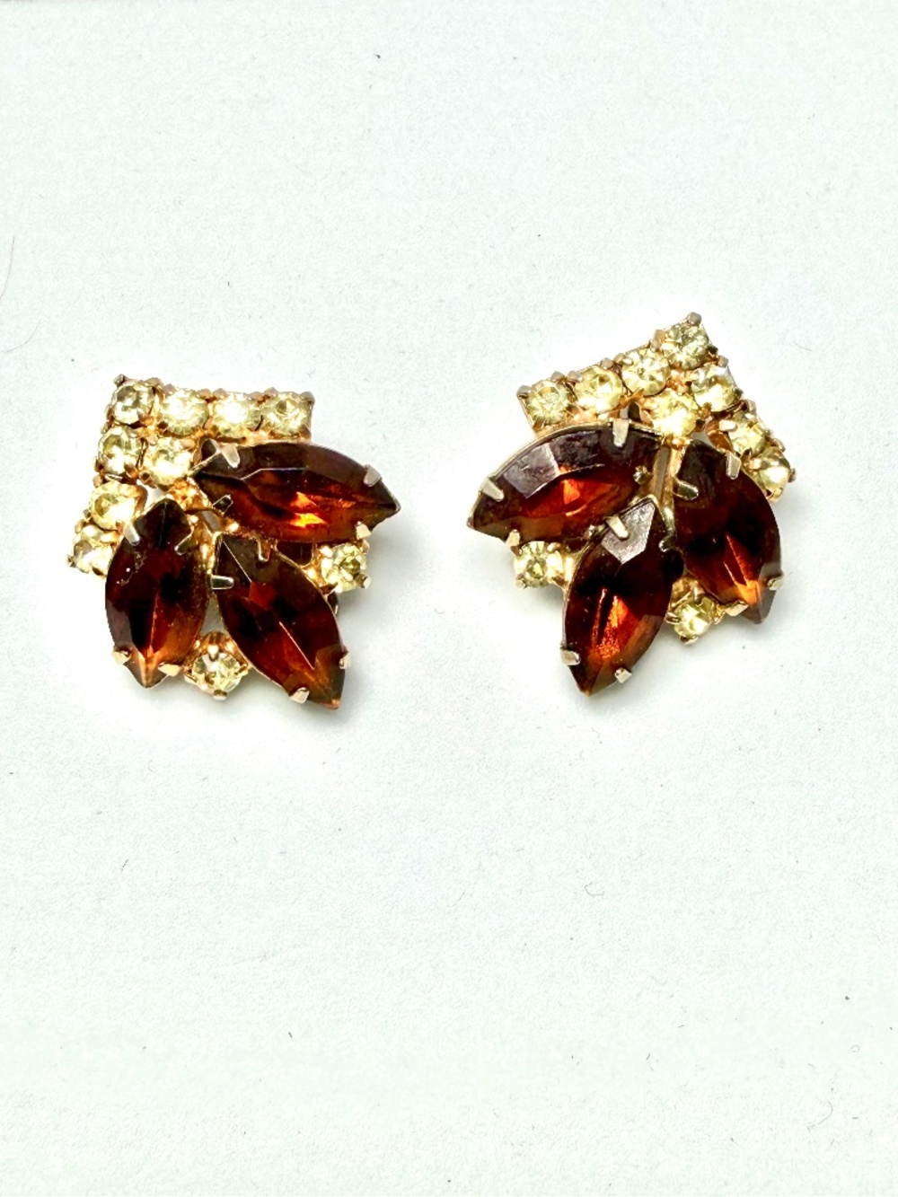 Art Deco Horse Eye Rhinestone Clip Earrings
